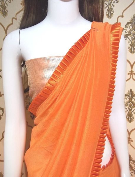 Orange Vichitra Silk Saree With Sequence Work Blouse  Silk Sarees Wholesale