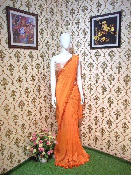 Orange Vichitra Silk Saree With Sequence Work Blouse  Silk Sarees Wholesale