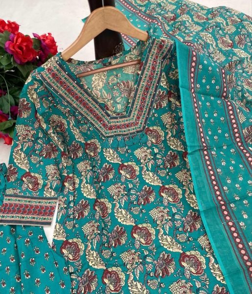 Order Now Pure Cotton Kurti   Pant   Dupatta  3 Piece Kurti Set