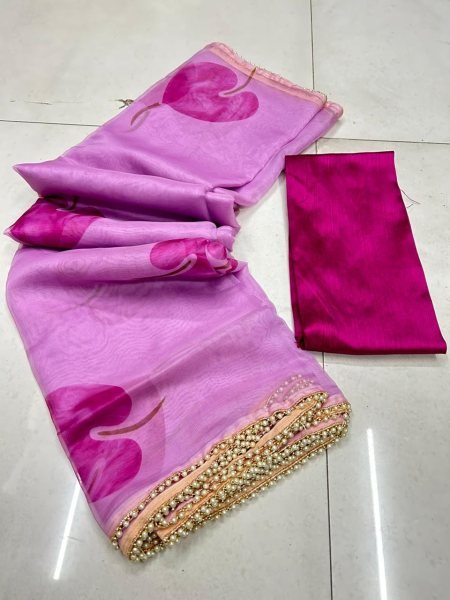 Organza Saree Collection With Pearl Lace  Organza Sarees Wholesale