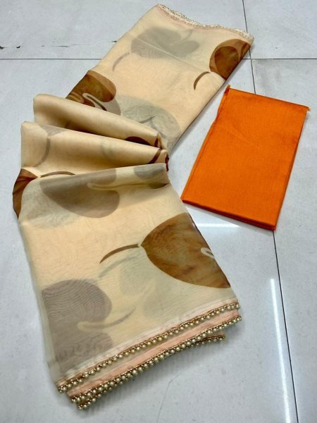 Organza Saree Collection With Pearl Lace  Organza Sarees Wholesale