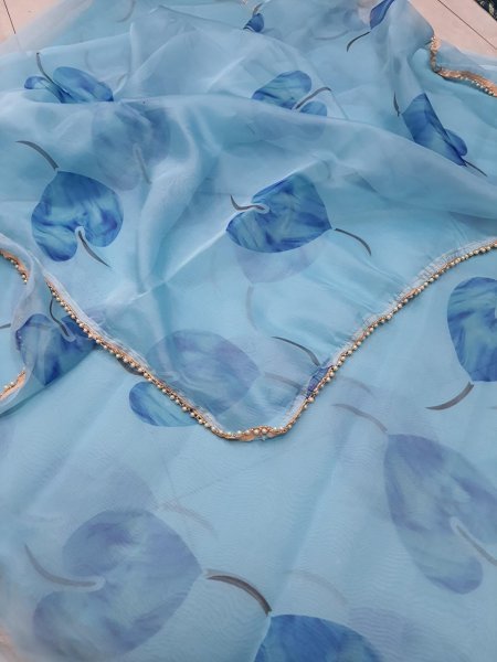 Organza Saree Collection With Pearl Lace  Organza Sarees Wholesale