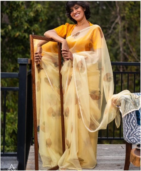 Organza Saree Collection With Pearl Lace  Organza Sarees Wholesale