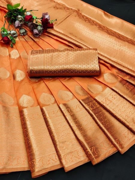 Organza Silk Saree With Beautiful Gold Zari Weaving  Organza Sarees Wholesale