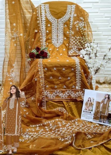 Organza With Embroidered Work Pakistani Suit  Embroidery Suits Wholesale