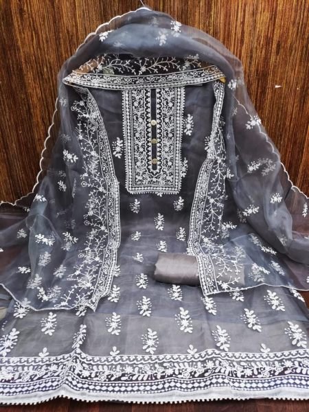 organza With Thread Work Drees material  Punjabi Dress Materials Wholesale