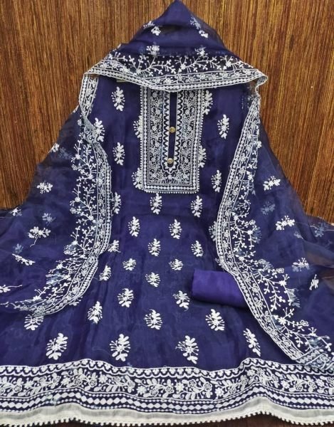organza With Thread Work Drees material  Punjabi Dress Materials Wholesale