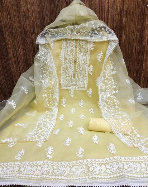 organza With Thread Work Drees material  Punjabi Dress Materials Wholesale