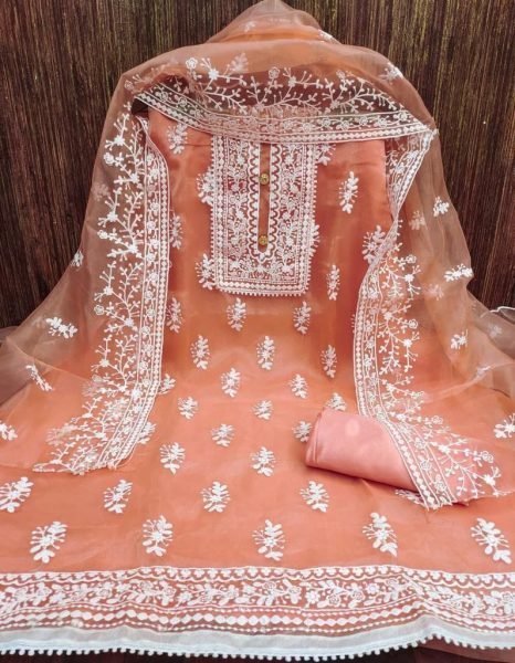 organza With Thread Work Drees material  Punjabi Dress Materials Wholesale