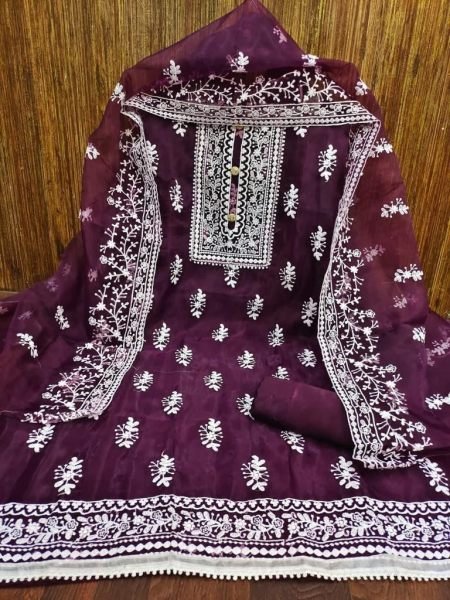 organza With Thread Work Drees material  Punjabi Dress Materials Wholesale