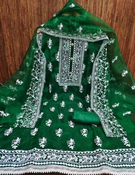 organza With Thread Work Drees material  Punjabi Dress Materials Wholesale