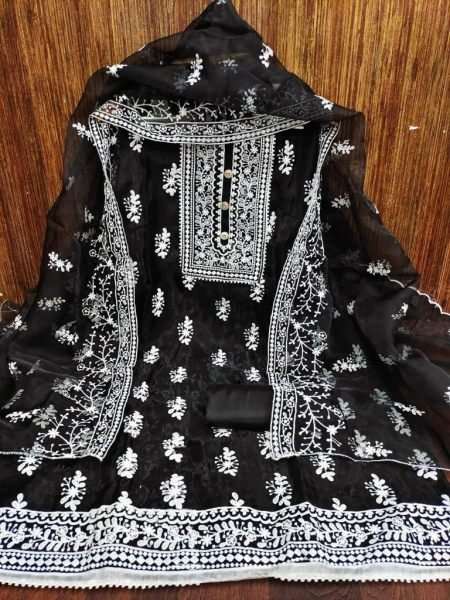 organza With Thread Work Drees material  Punjabi Dress Materials Wholesale