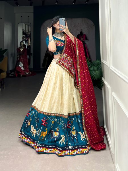 Original Mirror Gamthi Lace Border Fully Stitched Navratri Lehenga Choli  Navratri Lehnega Choli