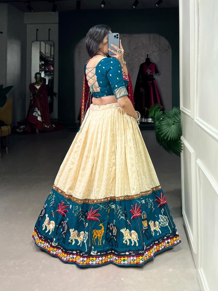 Original Mirror Gamthi Lace Border Fully Stitched Navratri Lehenga Choli  Navratri Lehnega Choli