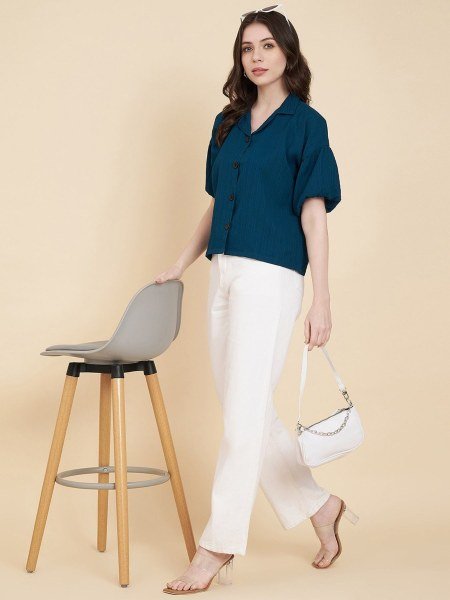 Oversized Vertical Stripe Casual Shirt Breezy Cotton Blend Top for Everyday Style Western Ladies Top Wholesale