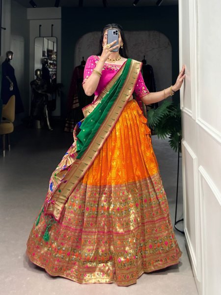 Paithani Jacquard Zari Work Lehenga with Embroidered Blouse   Dupatta Lowest Price for Reseller 