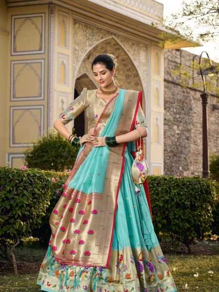 Paithani Silk Stitched Saree Lehenga Choli with Zari Weaving   Matching Batwa 