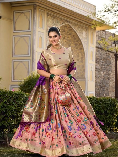 Paithani Silk Stitched Saree Lehenga Choli with Zari Weaving   Matching Batwa 