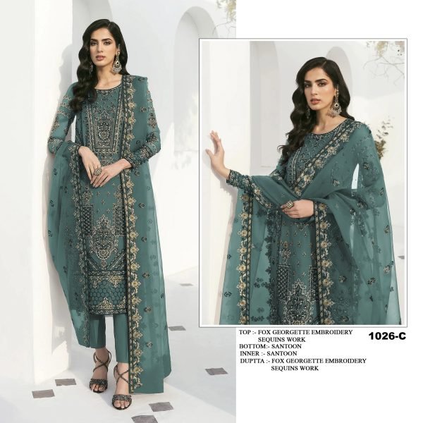 Pakisatn  1026 Heavy Georgette With Heavy Embroidery  Beautiful Sequence Work Suit Pakistani Suits Wholesale