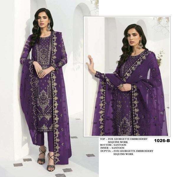 Pakisatn  1026 Heavy Georgette With Heavy Embroidery  Beautiful Sequence Work Suit Pakistani Suits Wholesale