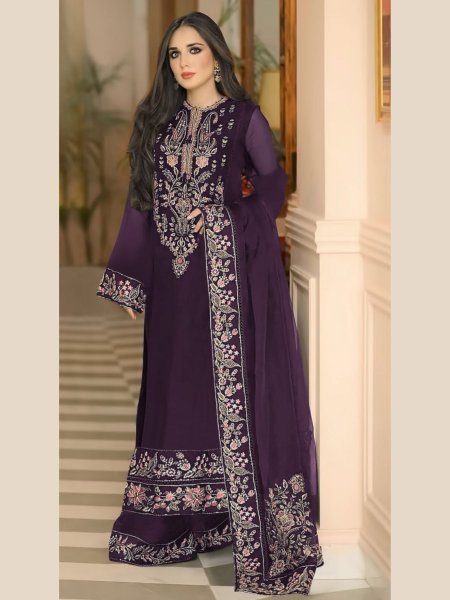 Pakistani Heavy Georgette Suit Embroidered with Tassel Dupatta & Dull Santoon Bottom Ready-to-Wear For Best Price