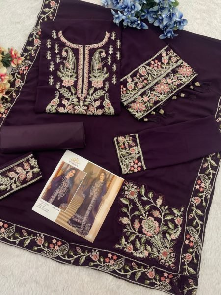 Pakistani Heavy Georgette Suit Embroidered with Tassel Dupatta & Dull Santoon Bottom Ready-to-Wear For Best Price Pakistani Suits Wholesale
