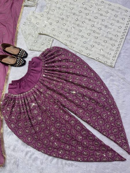 Pakistani Style Faux Georgette Top Dhoti With Dupatta For Women And Girls At Wholesale Rate Ready To Wear Collection