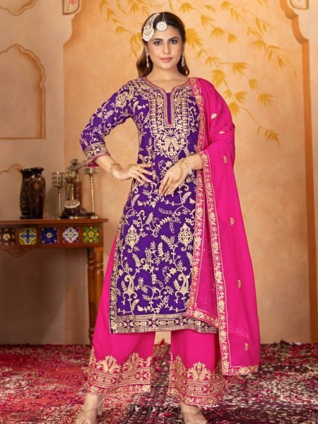 Pakistani Style Georgette Palazzo Suit with Embroidery & Dupatta Ready to Wear Elegance 