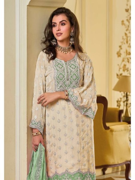 Pakistani Style Heavy Faux Georgette With Embroidery Work Top Plazzo With Dupatta Ready To Wear Collection