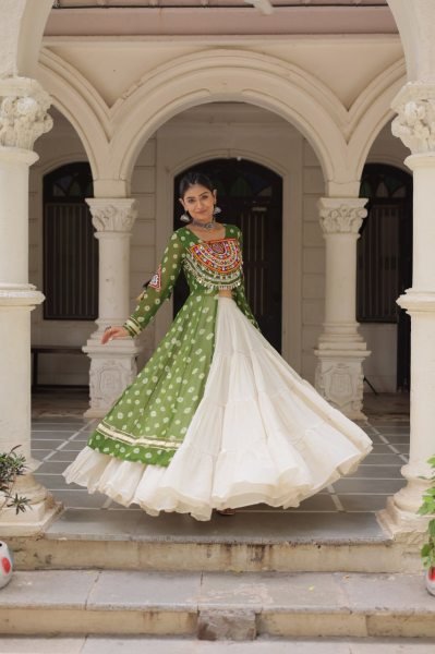 Parrot Green Cotton Kurti with Kutchi Embroidery Ready to Wear Garba Look  Navratri Collection