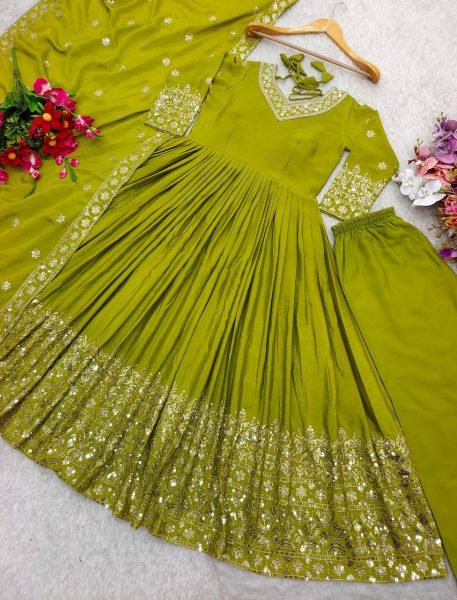 Parrot Green Embroidered Anarkali Suit  With Dupatta   Online  Ready To Wear Collection