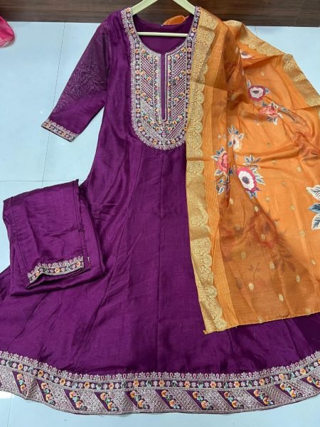 Party Wear Anarkali Suit   for Women | Viscose Silk, Heavy Embroidery & Digital Print Dupatta  Anarkali Kurtis 