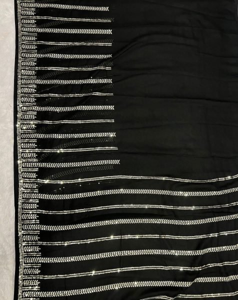 Party Wear Black Color Soft Georgette Sequence Work Saree Georgette Sarees Wholesale
