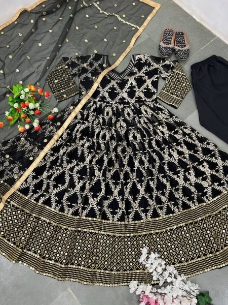 Party Wear Black Embroidered Anarkali Gown  Ready To Wear Collection
