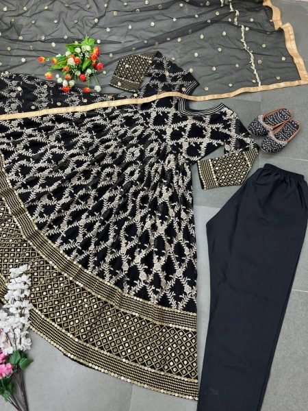 Party Wear Black Embroidered Anarkali Gown  Ready To Wear Collection