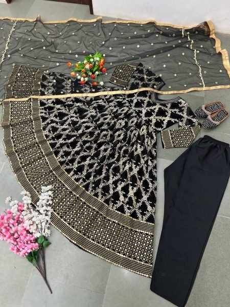 Party Wear Black Embroidered Anarkali Gown  Ready To Wear Collection