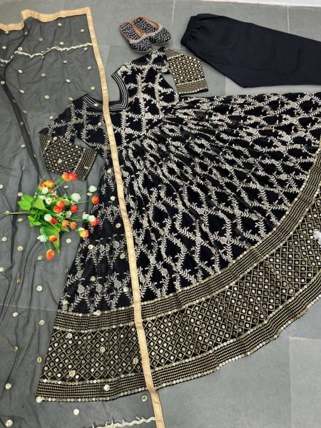 Party Wear Black Embroidered Anarkali Gown  Ready To Wear Collection