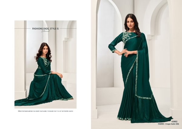 Party Wear Crape Satin Silk Saree Collection   Norita 43900 Series Saanjh Catalog Bollywood Fancy Sarees Wholesale