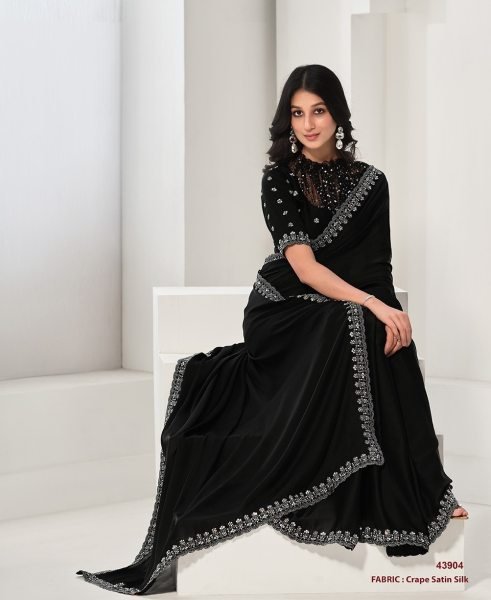 Party Wear Crape Satin Silk Saree Collection   Norita 43900 Series Saanjh Catalog Bollywood Fancy Sarees Wholesale