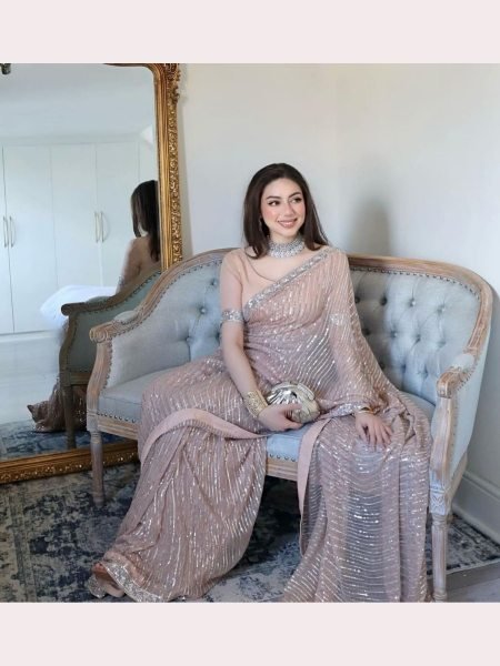 Party Wear Georgette Embroidery  Sequence Work with Lace Saree  Georgette Sarees Wholesale