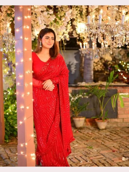 Party Wear Georgette Embroidery  Sequence Work with Lace Saree  Georgette Sarees Wholesale
