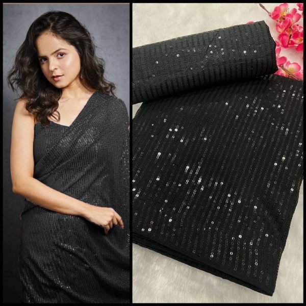 Party Wear Georgette Saree With Sequence Work  Georgette Sarees Wholesale