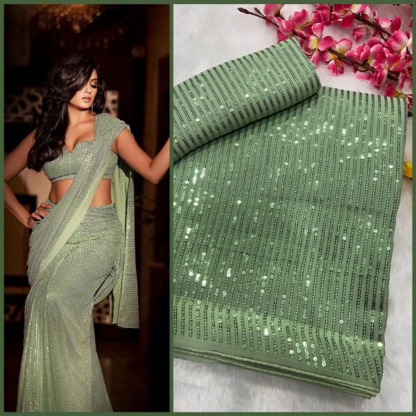 Party Wear Georgette Saree With Sequence Work  Georgette Sarees Wholesale