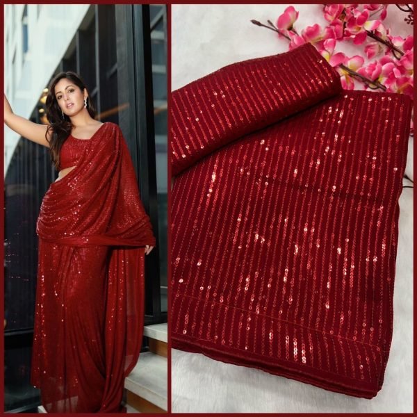 Party Wear Georgette Saree With Sequence Work  Georgette Sarees Wholesale