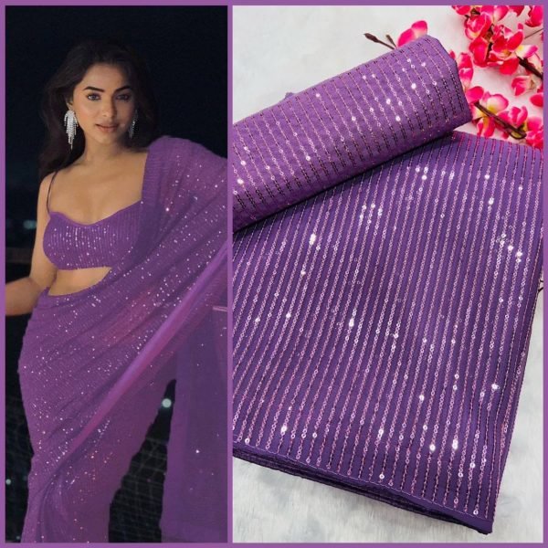 Party Wear Georgette Saree With Sequence Work  Georgette Sarees Wholesale