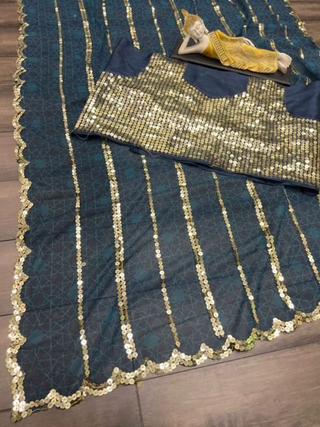 Party Wear Georgette Sequence Work Saree  Georgette Sarees Wholesale