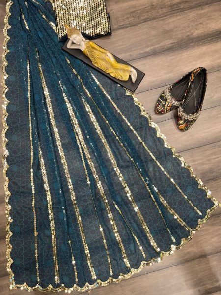 Party Wear Georgette Sequence Work Saree  Georgette Sarees Wholesale