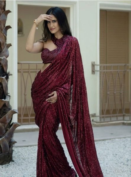 Party Wear Georgette Sequence Embroidered Work Saree  Georgette Sarees Wholesale