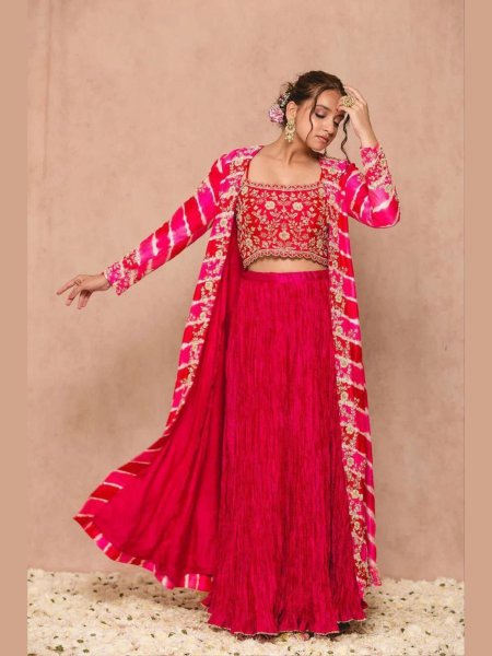 Party Wear Georgette Shrug Lehenga With Koti Ready To Wear Suit