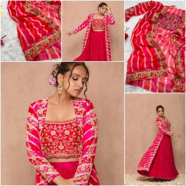 Party Wear Georgette Shrug Lehenga With Koti Ready To Wear Collection